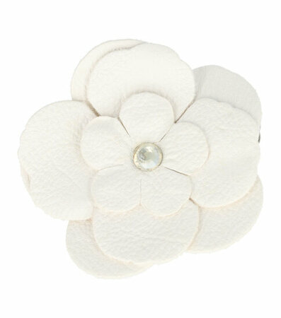 Haarspeld Duckklem Broche Bloem Leder Look 6,5cm Wit