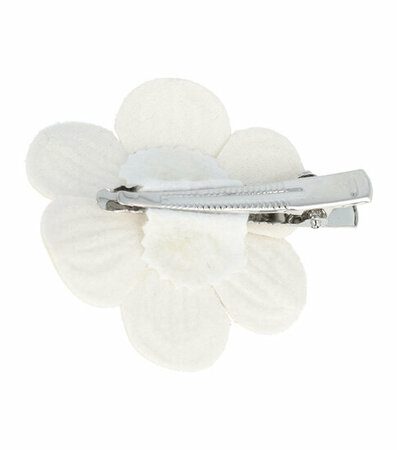 Haarspeld Duckklem Broche Bloem Leder Look 6,5cm Wit