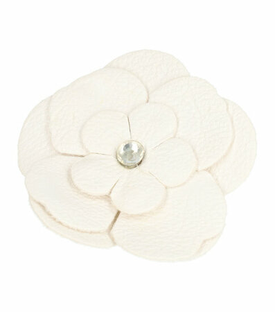 Haarspeld Duckklem Broche Bloem Leder Look 6,5cm Wit