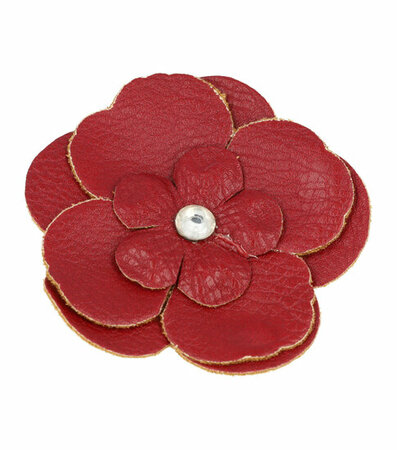 Haarspeld Duckklem Broche Bloem Leder Look 6,5cm Rood
