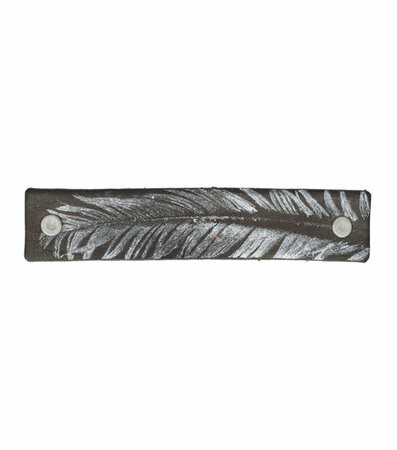 Haarspeld Groot Recht Leder Fantasie Print Veer Zwart Zilver