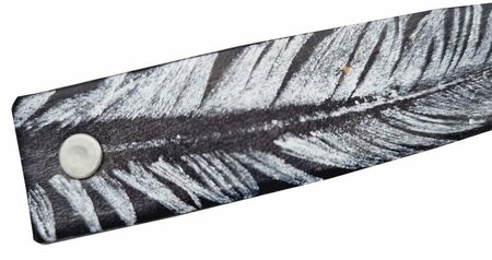 Haarspeld Groot Recht Leder Fantasie Print Veer Zwart Zilver
