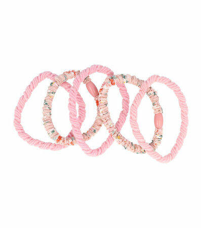 Haarelastieken Ribbel 5 Stuks Effen Print Roze