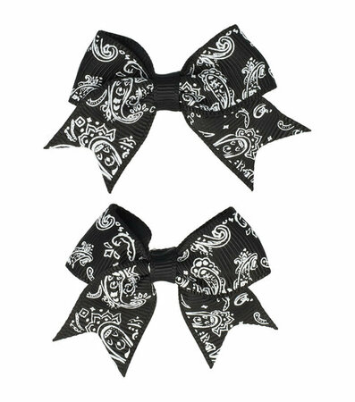 Haarspeld Duckklem Strik Stof 5cm Paisley Print Zwart Wit