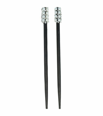 Haarpinnen Parel Strass Fantasie Hout 18cm Zwart Zilver