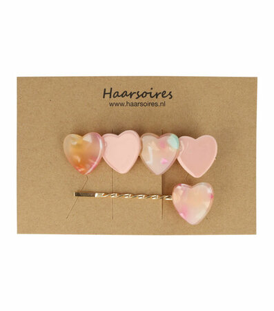Haarspeld Duckklem + Schuifspeldjes Hartjes Parelmoer Roze Licht Roze