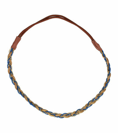 Haarband Gevlochten Veter Ketting Goud Bruin Blauw