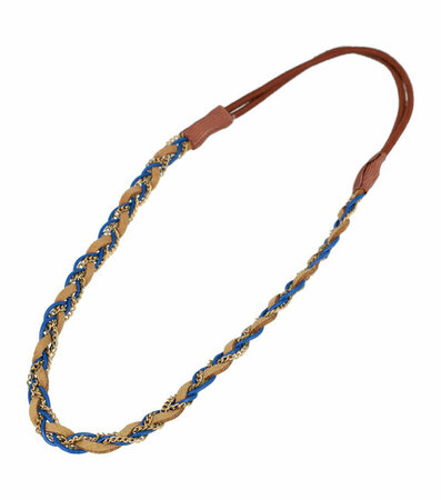 Haarband Gevlochten Veter Ketting Goud Bruin Blauw