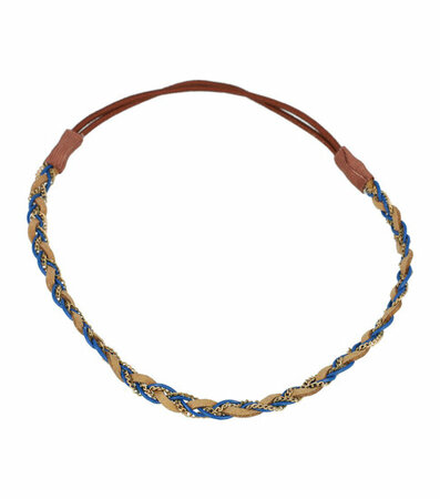 Haarband Gevlochten Veter Ketting Goud Bruin Blauw