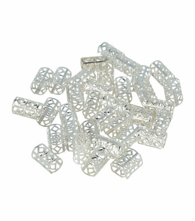 Haarringen Dreadlock Cuffs Opengewerkt Geblokt Zilver Haar Ringen Hair Rings Silver Cuff 30 Stuks