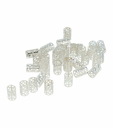 Haarringen Dreadlock Cuffs Opengewerkt Geblokt Zilver Haar Ringen Hair Rings Silver Cuff 30 Stuks