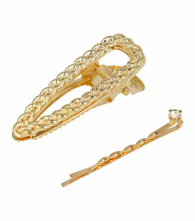 Haarspeld Duckklem + Schuifspeldje Strass Open Vorm Ketting Goud