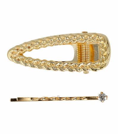 Haarspeld Duckklem + Schuifspeldje Strass Open Vorm Ketting Goud
