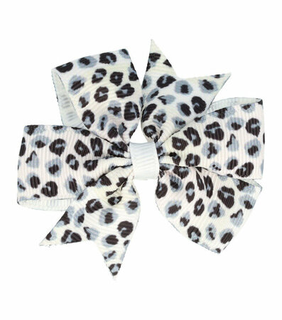 Haarspeld Duckklem Strik Stof 6,5cm Panter Print Zwart Wit