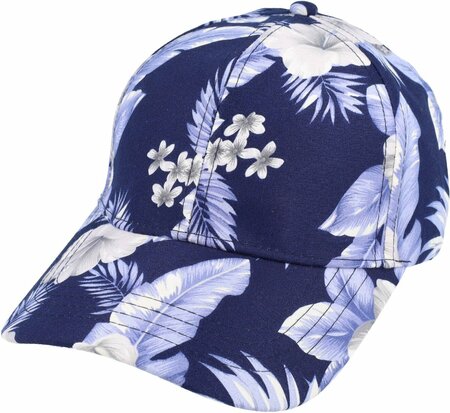 Cap Pet Baseball Model Tropische Bloemen Patroon Maat 54cm - 58cm Wit Donker Blauw