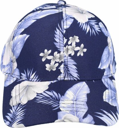 Cap Pet Baseball Model Tropische Bloemen Patroon Maat 54cm - 58cm Wit Donker Blauw