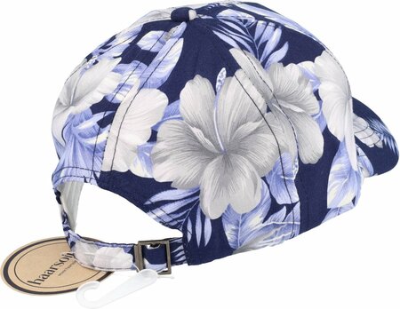Cap Pet Baseball Model Tropische Bloemen Patroon Maat 54cm - 58cm Wit Donker Blauw