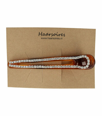 Haarspeld Duckklem Open Kunststof Strass Steentjes Bruin
