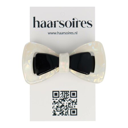 Haarspeld Strikje Duo Marmer 6,5cm Zwart Creme