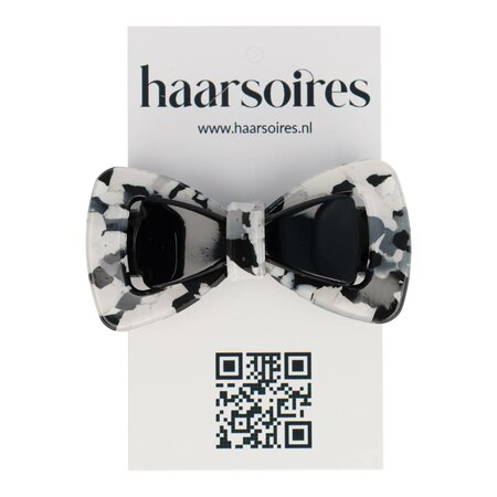 Haarspeld Strikje Duo Marmer 6,5cm Zwart Wit