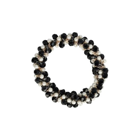 Haarelastiek Facet Kralen Parel 5cm Zwart Wit