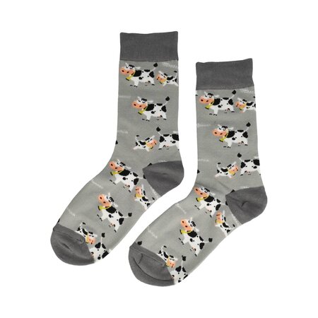 Sokken Koeien Print Maat 36-43 Grijs