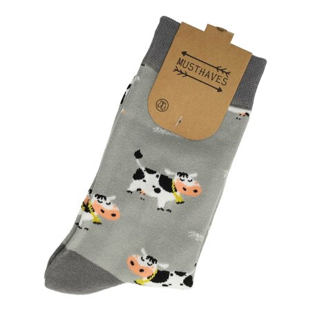 Sokken Koeien Print Maat 36-43 Grijs