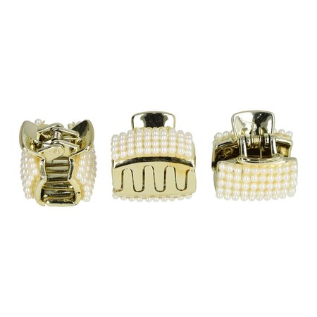 Haarklemmen Set Klein 3cm Recht Pareltjes Goud Wit