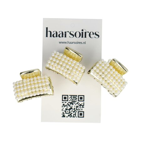 Haarklemmen Set Klein 3cm Recht Pareltjes Goud Wit
