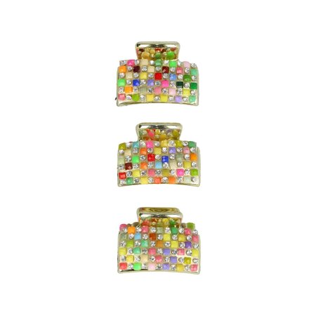 Haarklemmen Set Klein 3cm Recht Steentjes Goud Multi Color
