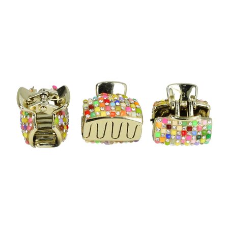 Haarklemmen Set Klein 3cm Recht Steentjes Goud Multi Color