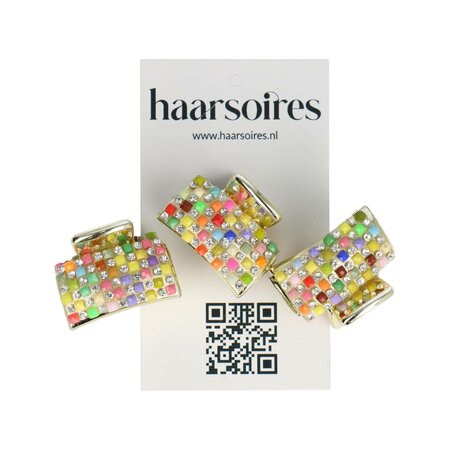 Haarklemmen Set Klein 3cm Recht Steentjes Goud Multi Color