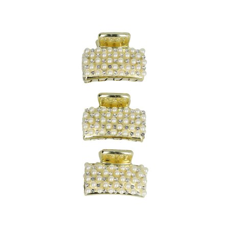Haarklemmen Set Klein 3cm Recht Pareltjes Strass Goud Wit