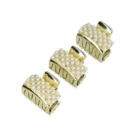 Haarklemmen Set Klein 3cm Recht Pareltjes Strass Goud Wit