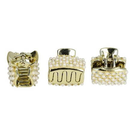 Haarklemmen Set Klein 3cm Recht Pareltjes Strass Goud Wit