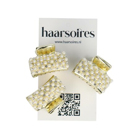 Haarklemmen Set Klein 3cm Recht Pareltjes Strass Goud Wit
