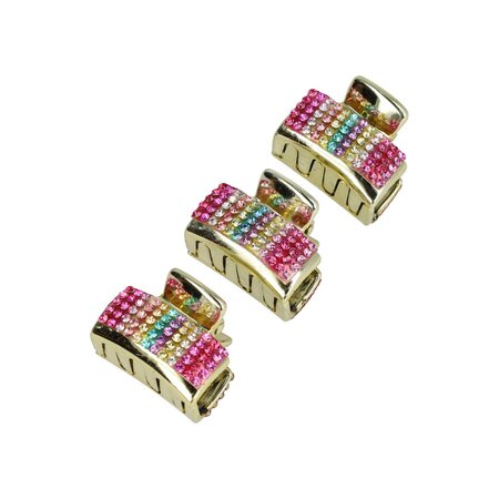 Haarklemmen Set Klein 3cm Recht Glitter Steentjes Goud Multi Color