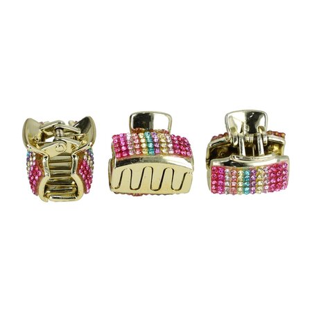 Haarklemmen Set Klein 3cm Recht Glitter Steentjes Goud Multi Color