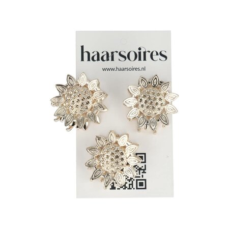 Haarklemmen Zonnebloem Klein 3 Stuks 3cm Zilver