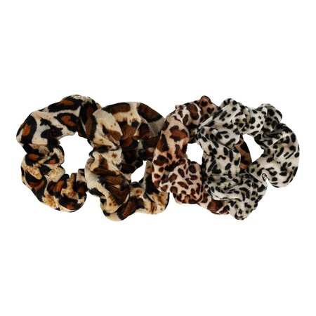 Scrunchie Haarelastieken Set Velvet Panter Print Bruin