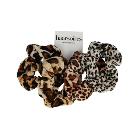 Scrunchie Haarelastieken Set Velvet Panter Print Bruin