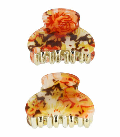 Haarspeld Klem Klein Bloemen Print 4cm Creme Bruin