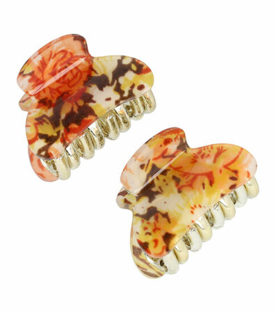 Haarspeld Klem Klein Bloemen Print 4cm Creme Bruin