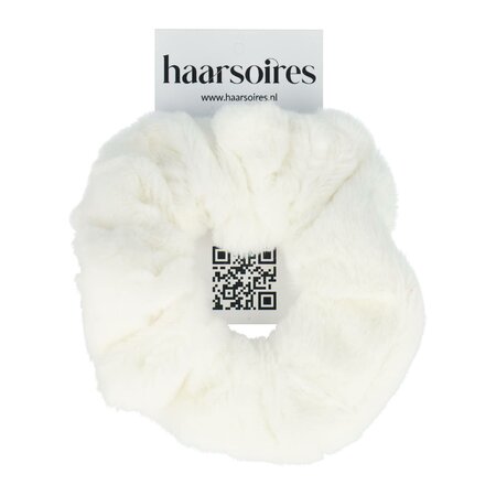Scrunchie Teddy Stof 10cm Wit