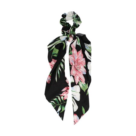 Scrunchie Linten Bloemen Print Zwart