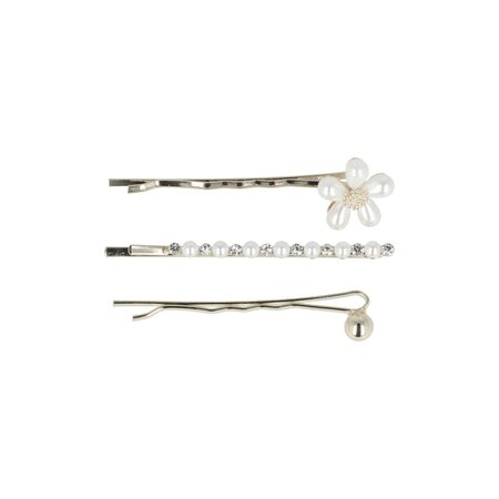 Schuifspeldjes Bloem Bol Recht Parel Strass 5cm Zilver