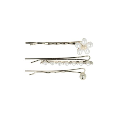 Schuifspeldjes Bloem Bol Recht Parel Strass 5cm Zilver