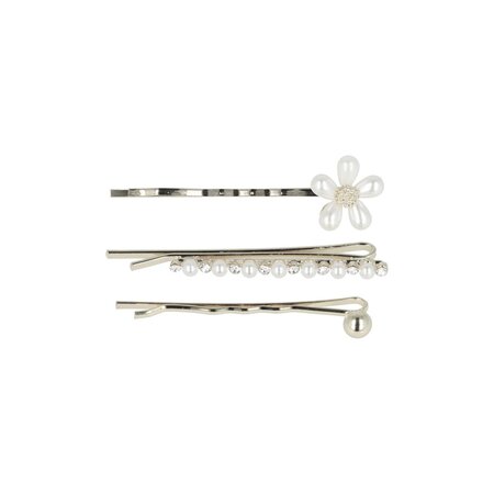 Schuifspeldjes Bloem Bol Recht Parel Strass 5cm Zilver