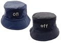Bucket Hat Omkeerbaar Tekst On/Off Zwart Blauw