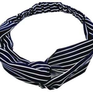 Haarband Twist 5cm – Streepprint – Gladde Stof – Wit Donkerblauw